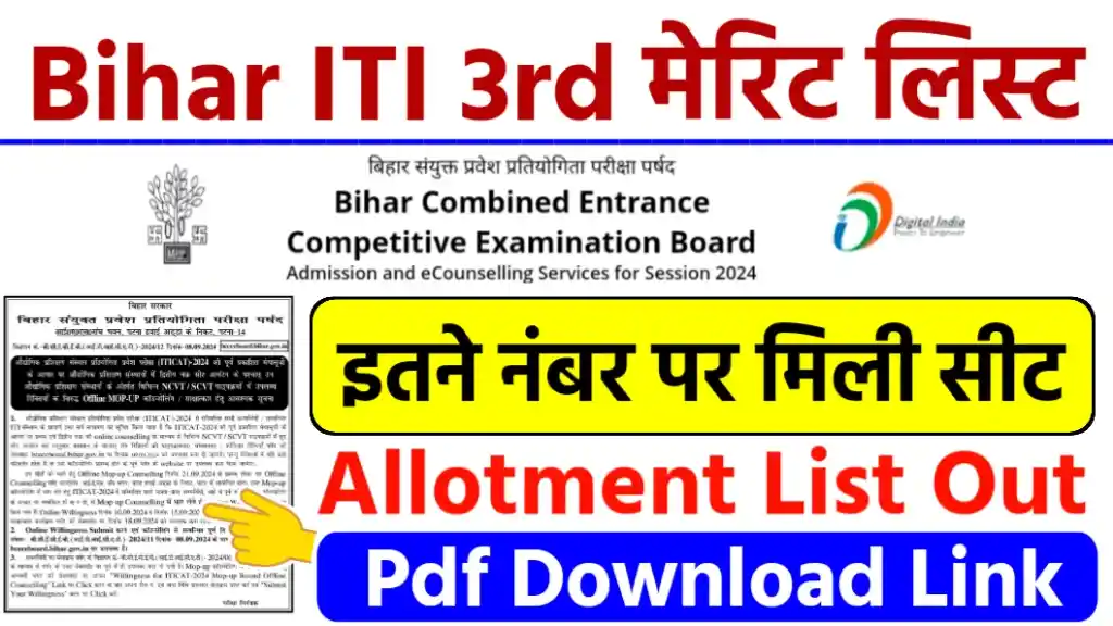 BCECEB Bihar ITI 3rd Merit List 2024 Download
