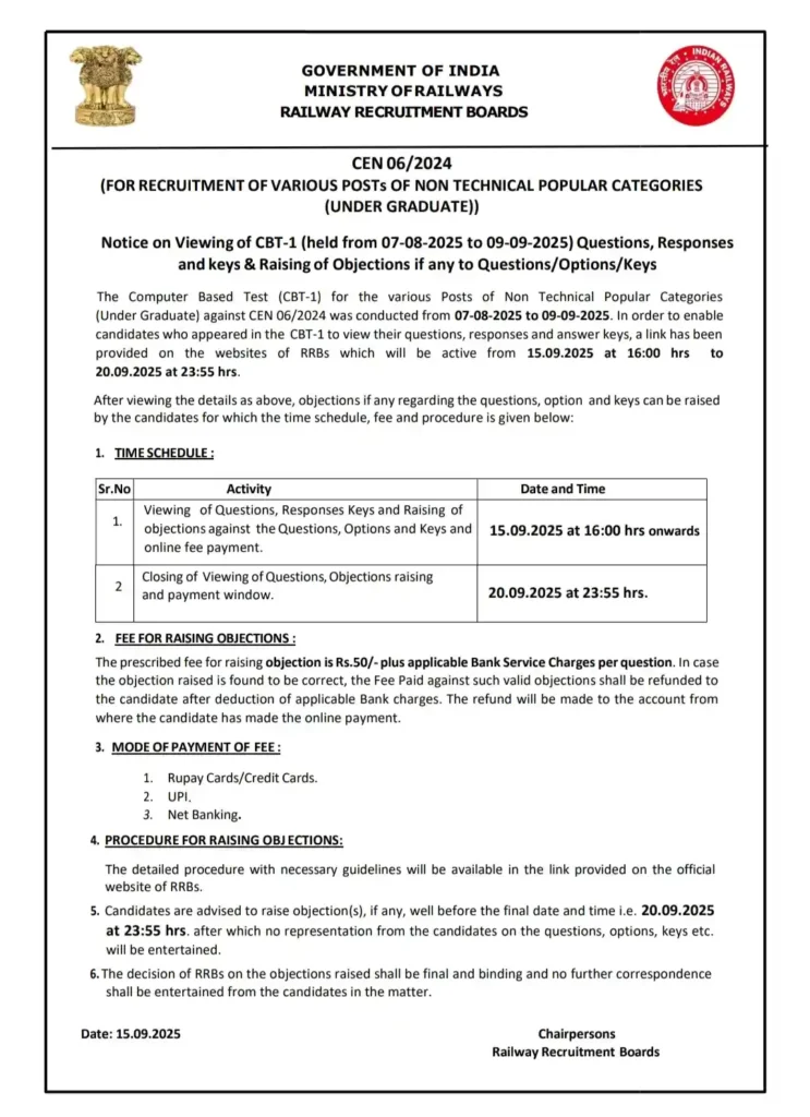 NTPC Undergraduate Answer Key 2025 Notice