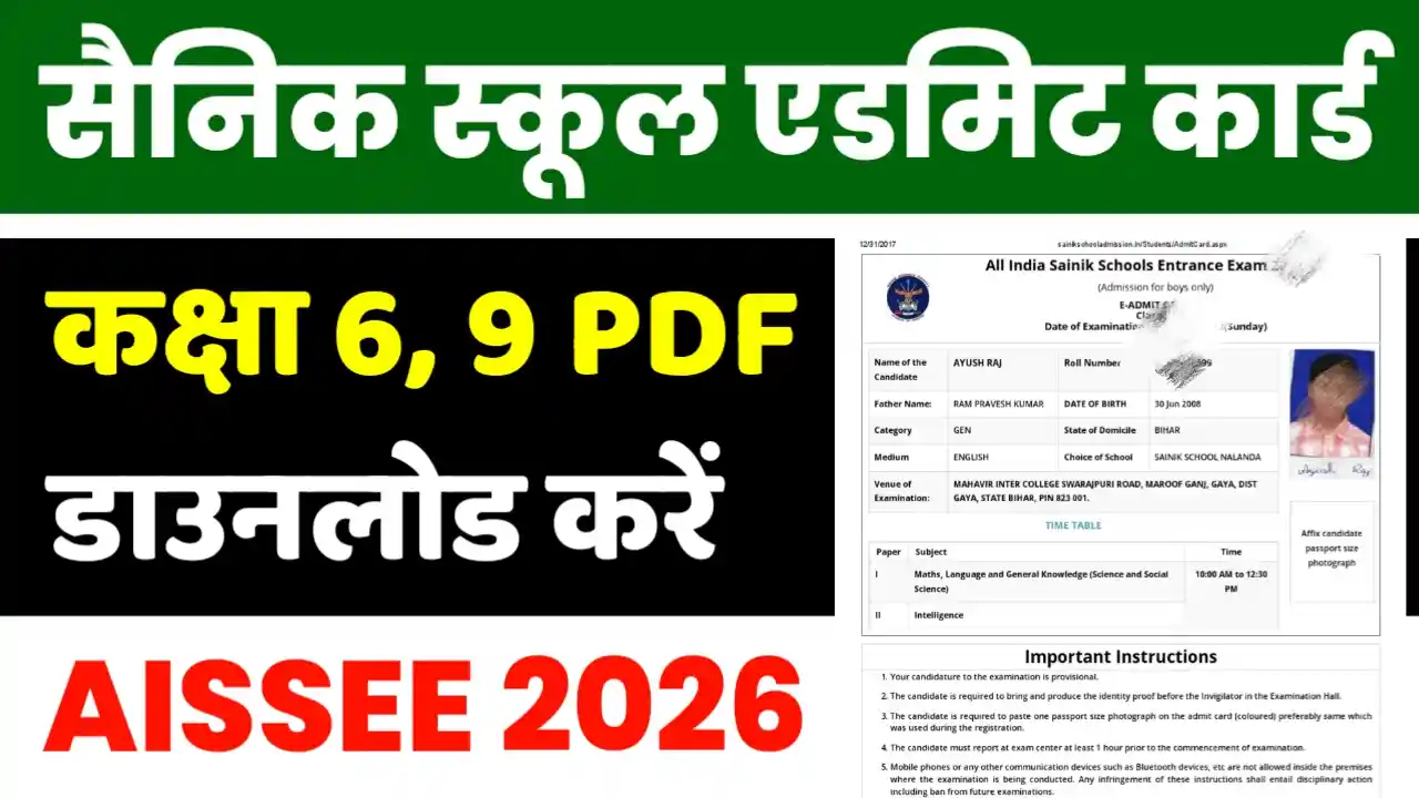 Sainik School Admit Card 2026
