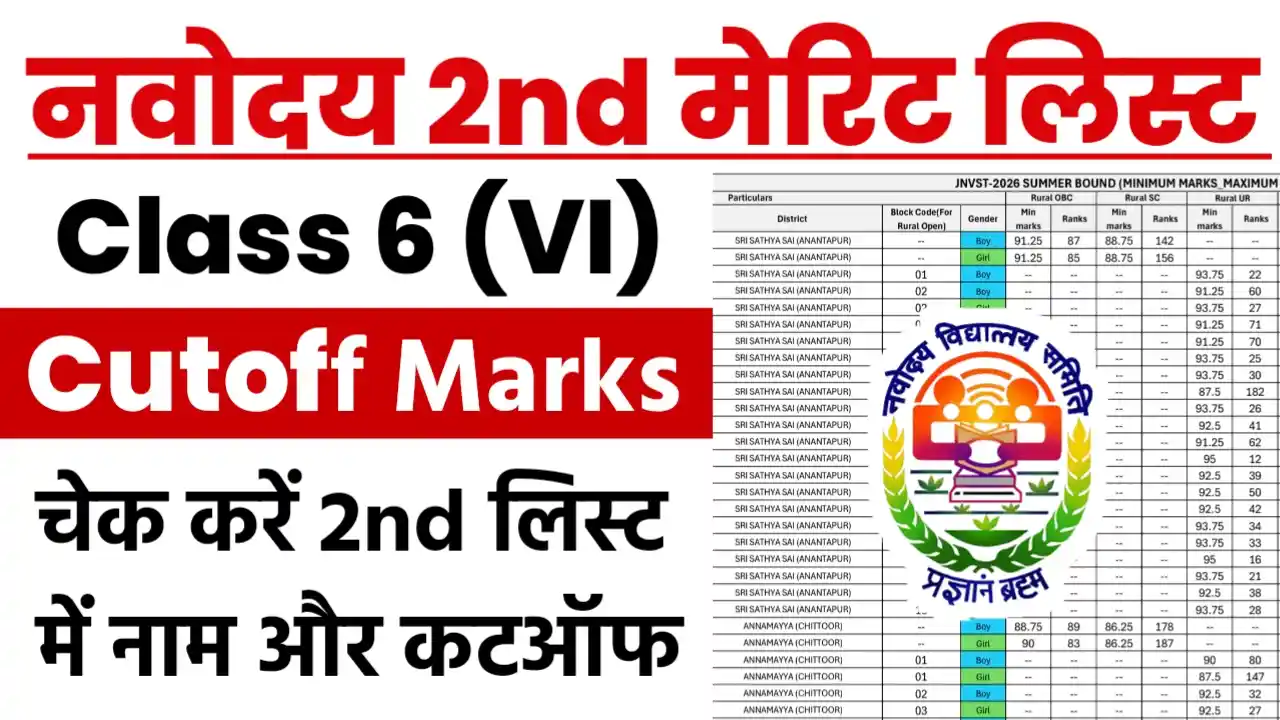 Navodaya Class 6 2nd Merit List 2026
