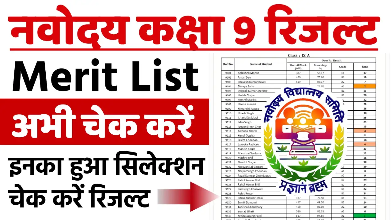 Navodaya Class 9th Result Merit List 2026