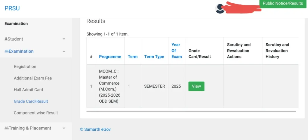 PRSU Rajju Bhaiya UG PG Result 2026 Check Samarth Portal