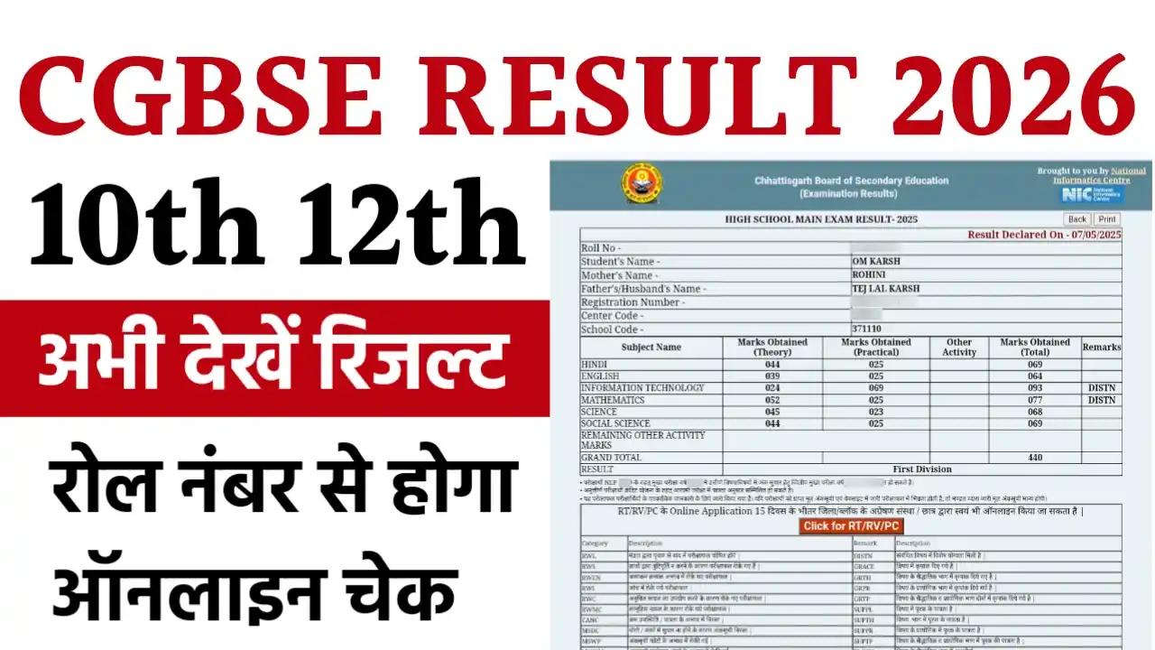 Chhatisgarh Board 10th 12th Result 2026
