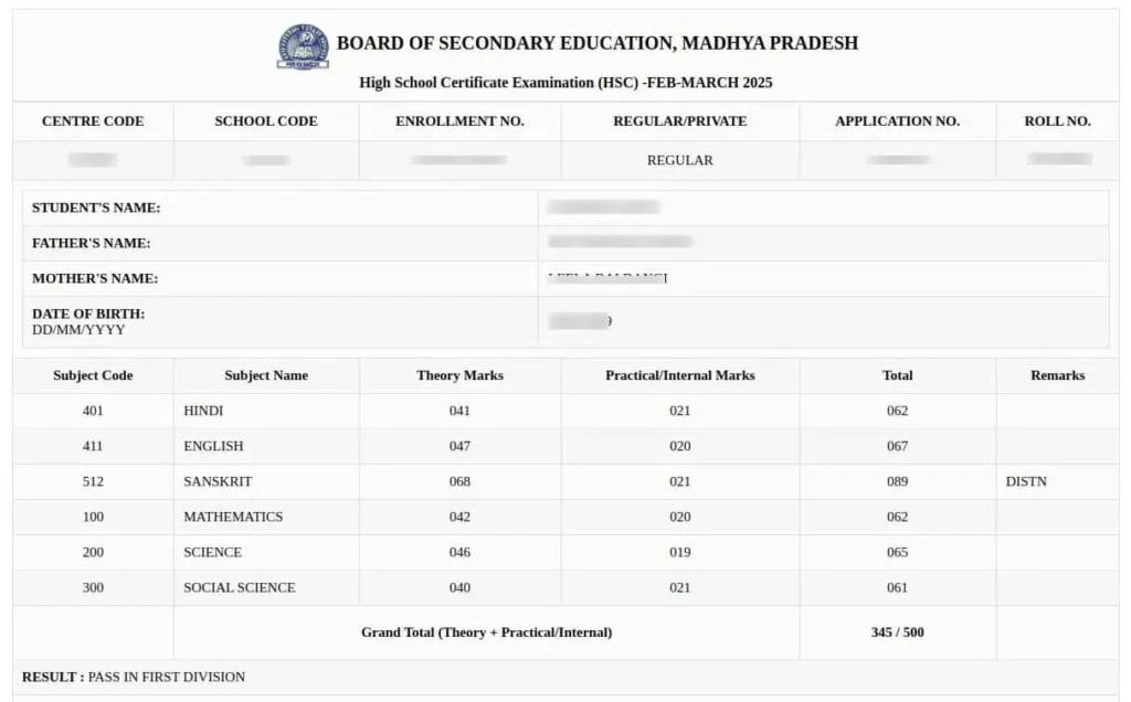 mp board result 2026
