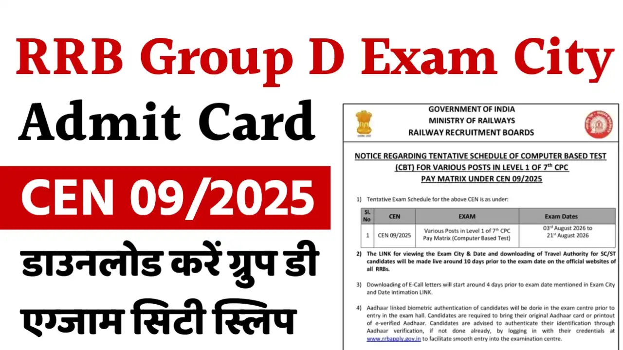 RRB Group D Exam City 2026